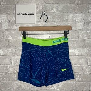 Nike Pro Blue Shorts with Neon Green Accents Size Medium *Used